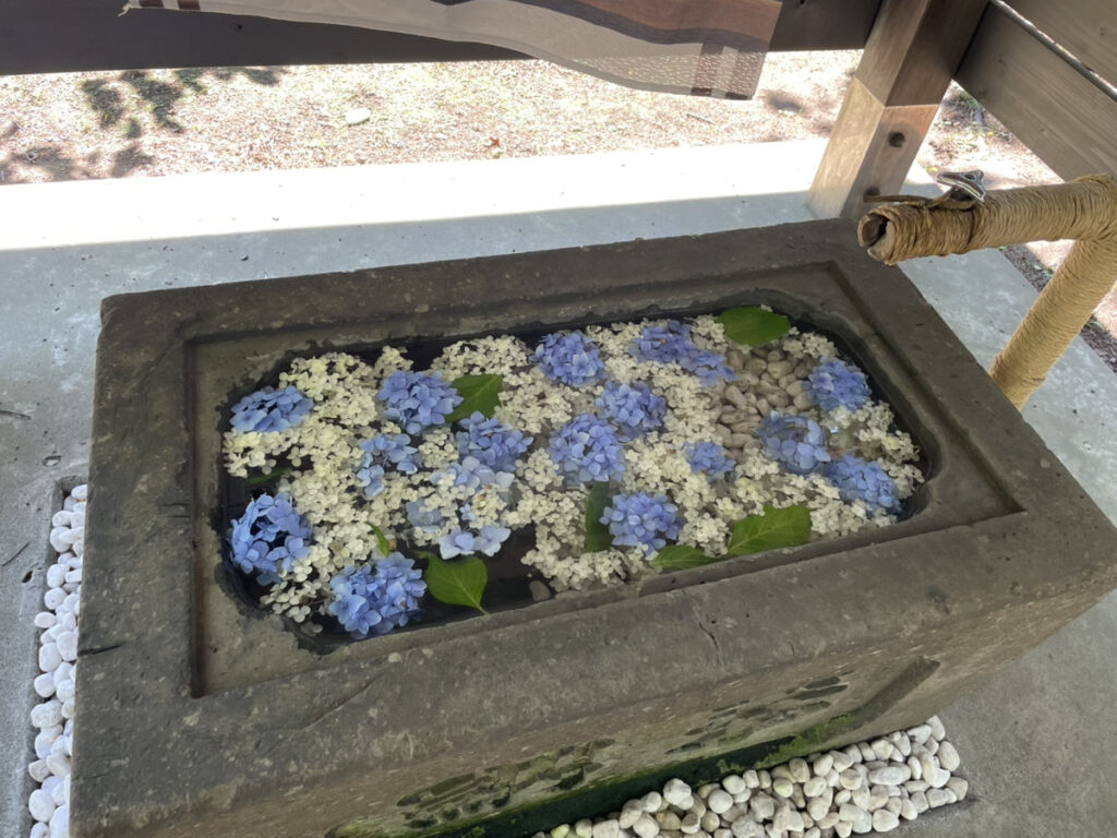 廣島神社の花が浮かべられた手水