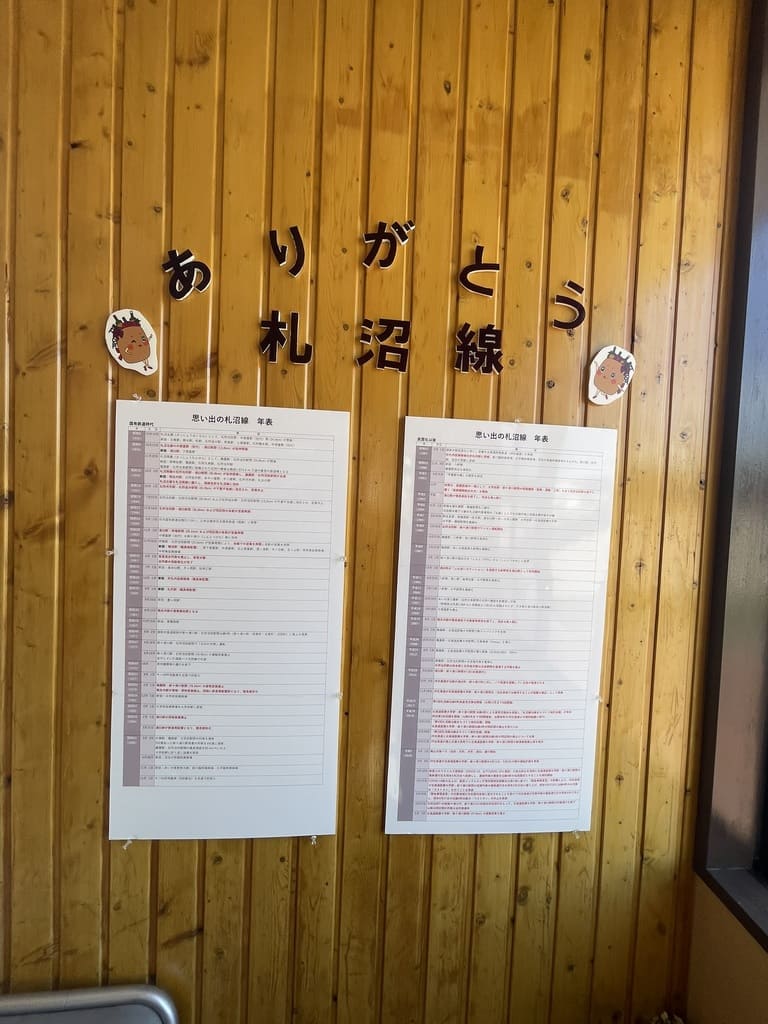 ふれあいステーション内に掲示された札沼線の年表