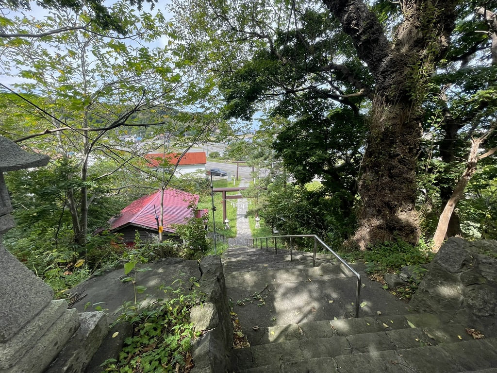 神威神社社殿側から見下ろした長い石段