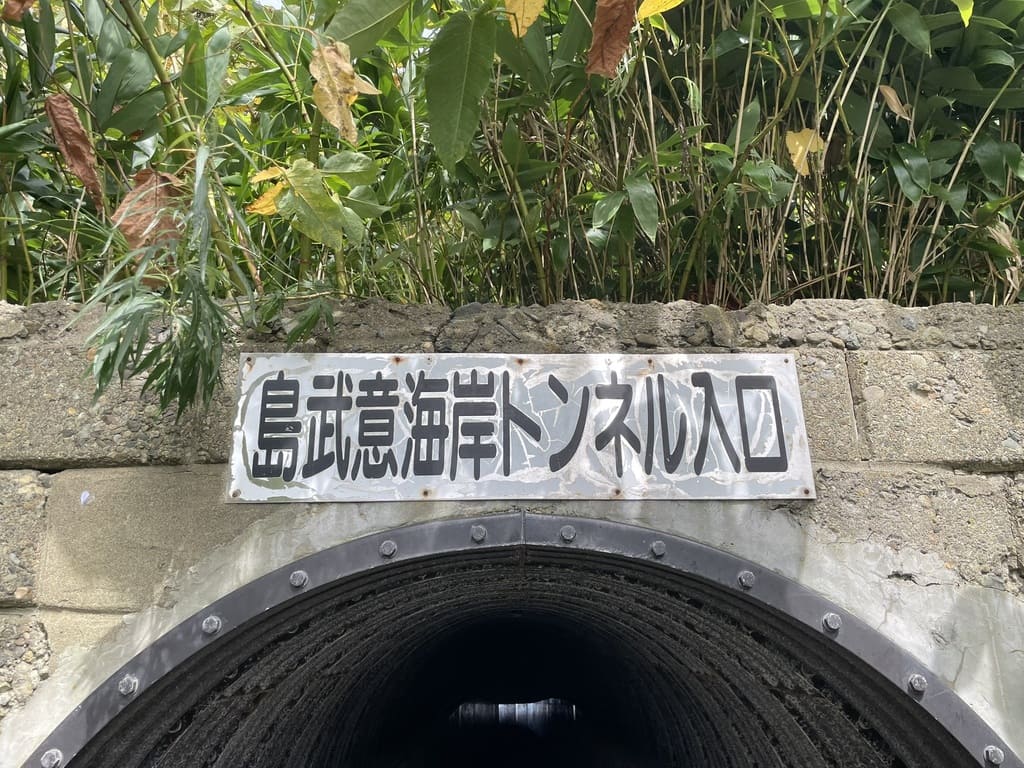 島武意海岸トンネル入口の名称看板