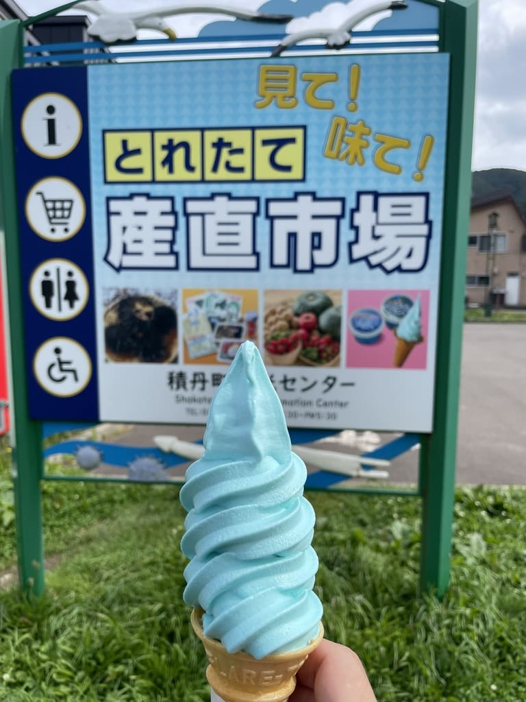 積丹町観光センターで実際に購入したしゃこたんブルーソフト
