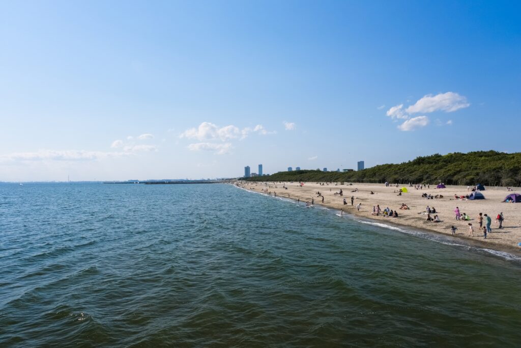 稲毛海浜公園と東京湾の風景