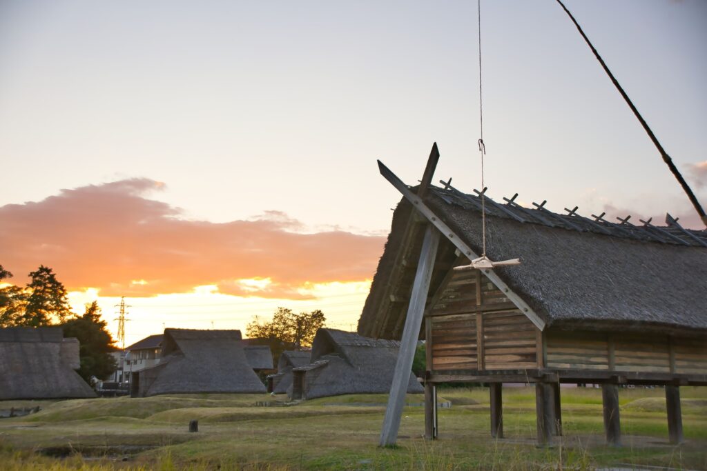 静岡県静岡市駿河区の夕暮れの登呂遺跡 静岡県静岡市駿河区の夕暮れの登呂遺跡