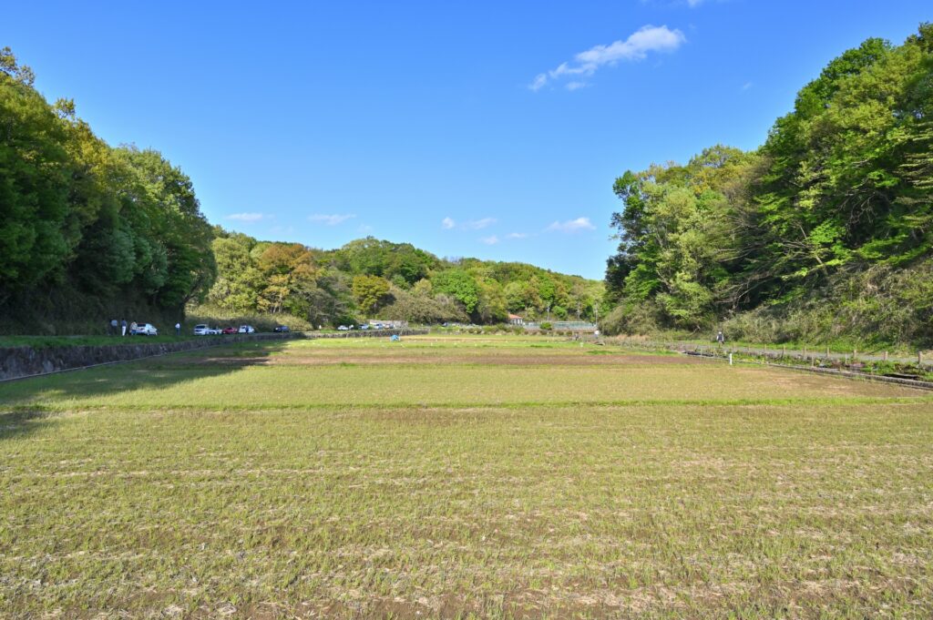 横浜市青葉区の寺家ふるさと村の田園風景と青空
