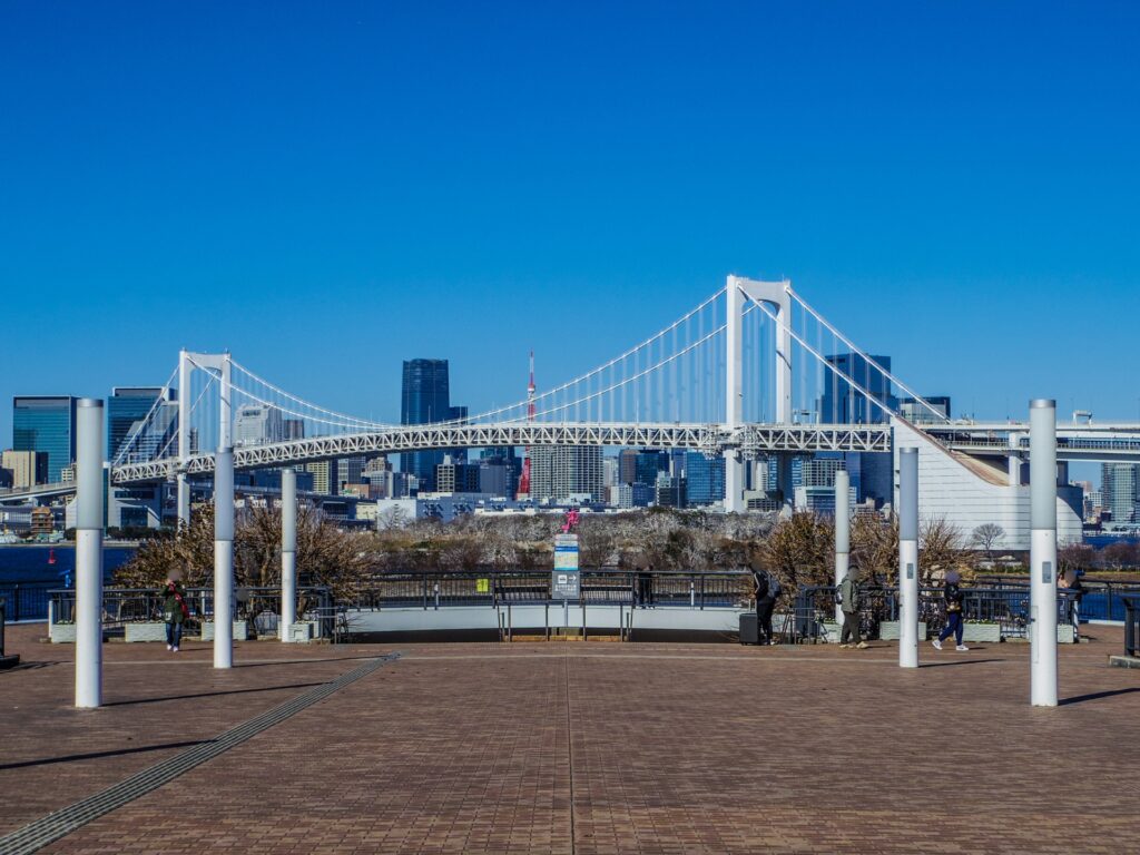 港区のレインボーブリッジと東京タワー