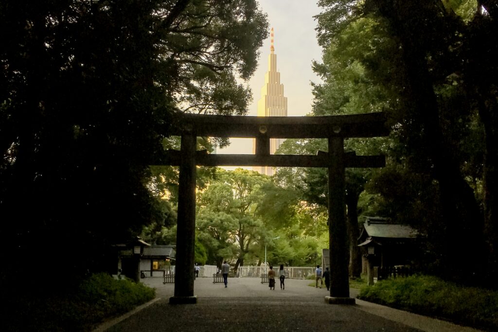渋谷区の明治神宮の鳥居と参道